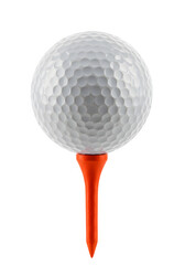 Golf Ball on Orange Tee, isolated on white or transparent background. PNG