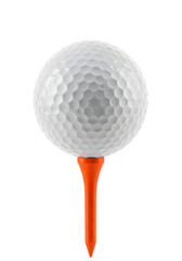 Golf Ball on Orange Tee, isolated on white or transparent background. PNG