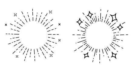 Two circular line art designs with radiating lines and starburst details