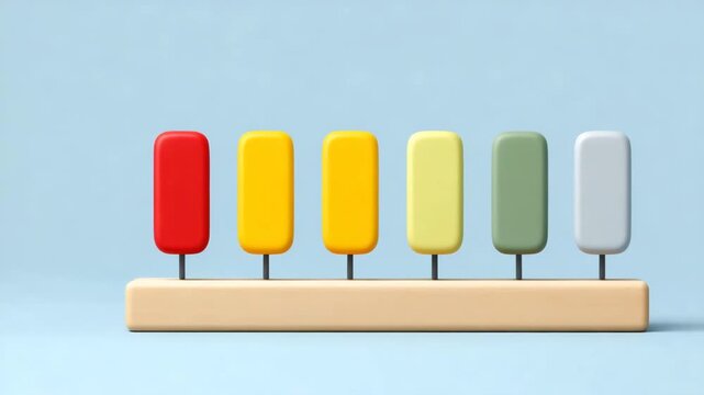 Colorful popsicle with blue background: A row of colorful popsicles, neatly arranged on a wooden holder. This captivating image showcases vibrancy of each popsicle.
