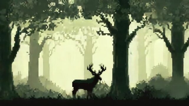 Deer forest scene pixel art