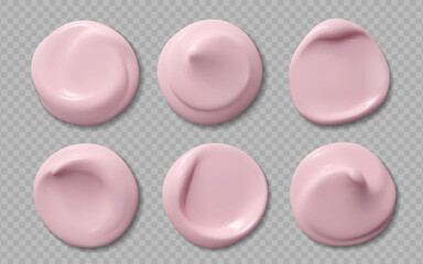 Pink foundation cream swatch for cosmetic and skincare makeup, vector realistic texture Glossy and matte pink foundation cream swatch set of cosmetic concealer or skin blush smudge and lip gloss