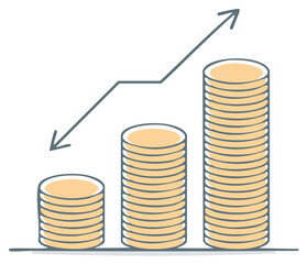 Stacking coins indicating financial growth with an upward trending graph