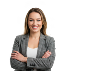 Woman smiling with arms crossed portrait on transparent background