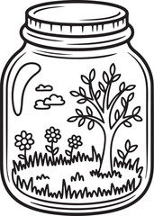 Cottage in a Jar &ndash; Cozy Miniature Landscape Coloring Page