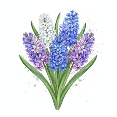 Fototapeta premium Hyacinth Bouquet Watercolor Illustration Isolated on White Background