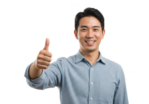Man smiling giving a thumbs up gesture on transparent background