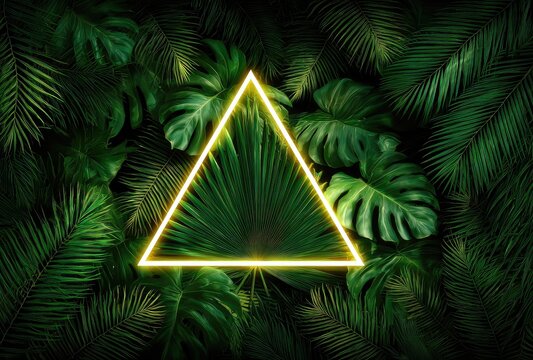 Neon triangle in lush tropical foliage - Powered by Adobe