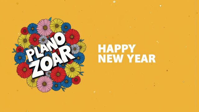 Happy new year floral design with text plano zoar