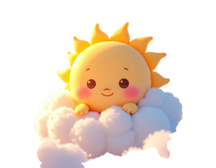 Baby Sun Character Popping Out of Clouds 