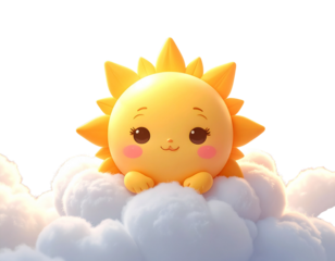 Baby Sun Character Popping Out of Clouds