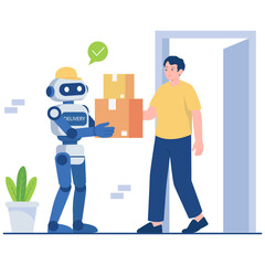 Robot delivering packages to a person at a doorway