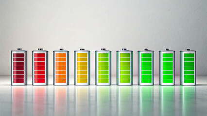 Battery charge level indicators from low red to full green status