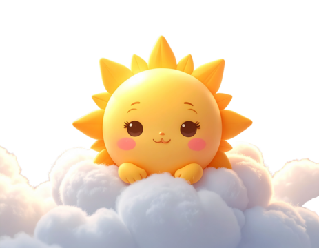 Baby Sun Character Popping Out of Clouds