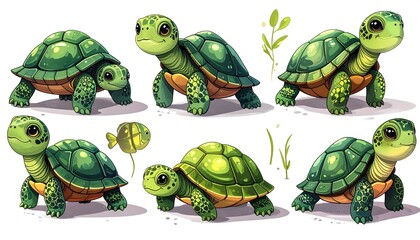 Cute cartoon turtles in various poses (1)