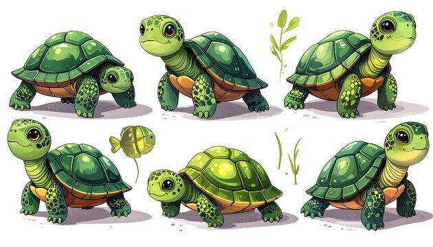 Cute cartoon turtles in various poses (1)