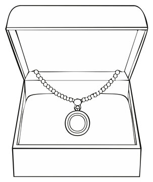 necklace in box, black and white clip art preview