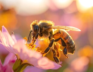 Honeybee on a flower at sunset (1)