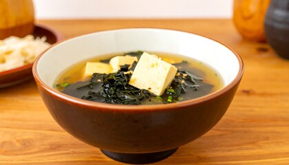 Creamy miso soup with tofu and seaweed