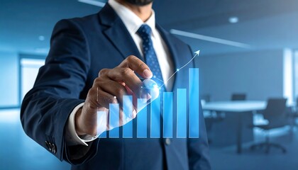 Businessman drawing a growing graph