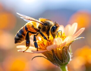Honeybee on a flower, close-up