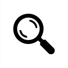 This single search icon features a minimalistic magnifying glass design in solid black. Its straightforward style makes it an ideal choice for representing the search function in digital products. The