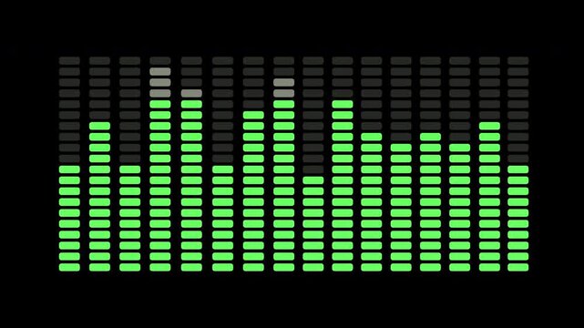 Audio equalizer isolated on black background. Loop, 4K. Colorful Equalizer Background