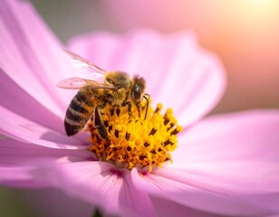 Honeybee on a pink cosmos flower (1)