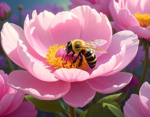 Honeybee on a pink peony