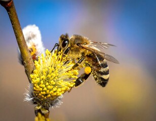 Honeybee on a spring blossom