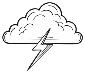 Cartoon cloud with lightning bolt striking illustration, black and white comic style.