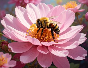 Honeybee on a vibrant pink flower