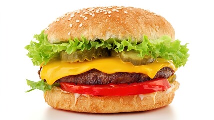 Juicy Beef Burger Topped with Melted Cheese, Grilled to a Golden Crisp—Every Bite Bursts with Rich, Savory Flavors, Boasting a Perfectly Seared Patty, Creamy Melted Cheese That Oozes With Each Bite
