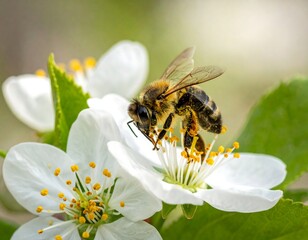 Honeybee on a white flower