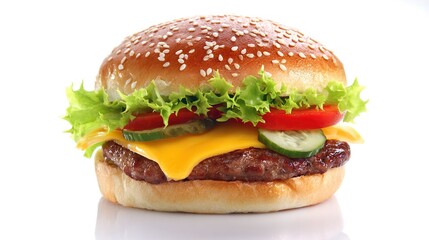 Juicy Beef Burger Topped with Melted Cheese, Grilled to a Golden Crisp—Every Bite Bursts with Rich, Savory Flavors, Boasting a Perfectly Seared Patty, Creamy Melted Cheese That Oozes With Each Bite