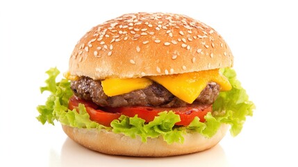 Juicy Beef Burger Topped with Melted Cheese, Grilled to a Golden Crisp—Every Bite Bursts with Rich, Savory Flavors, Boasting a Perfectly Seared Patty, Creamy Melted Cheese That Oozes With Each Bite