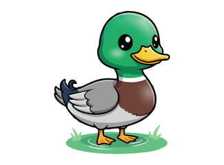 Cartoon duck floating on water. Vector illustration isolated on white background