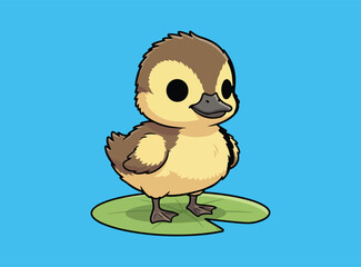 Cartoon duck floating on water. Vector illustration isolated on white background