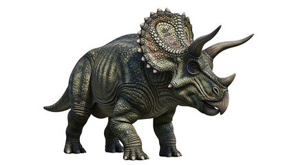 A lifelike illustration of a Triceratops, a prehistoric herbivore, presented with meticulous detail
