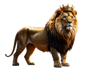 Full Body Lion with Crown Symbolizing Royalty