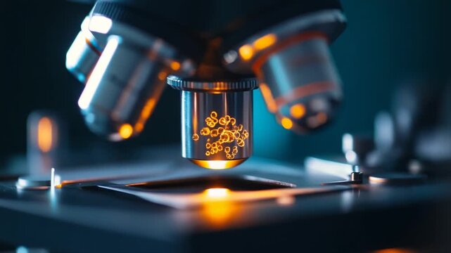 Close-up of a microscope focusing on samples