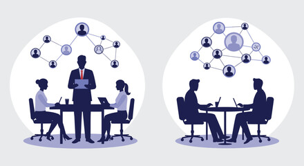 Fototapeta premium Business networking and communication concepts with people silhouettes and connection lines