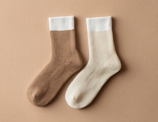 Pair of Neutral Colored Crew Socks with White Cuffs
