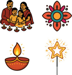 Colorful Diwali Stickers Pack | Festival Social Media Post Design for Celebrations