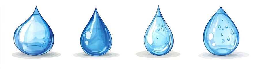 Four stylized blue water droplets