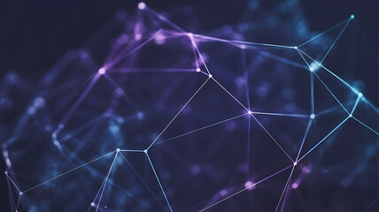 Abstract glowing network of interconnected lines and nodes in dark purple and blue hues creating a futuristic digital concept