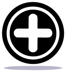 Obraz premium Plus sign in a Black Circle with White Border Vector Illustration
