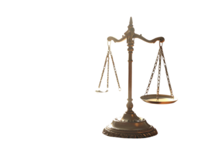 Wooden Desk with Scales of Justice and Fountain Pen 