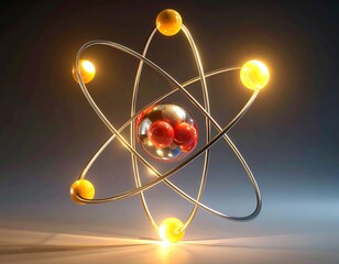 Atomic model, glowing orbs