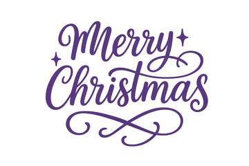 Merry christmas holiday greeting script typography design with decorative elements in purple, transparent background